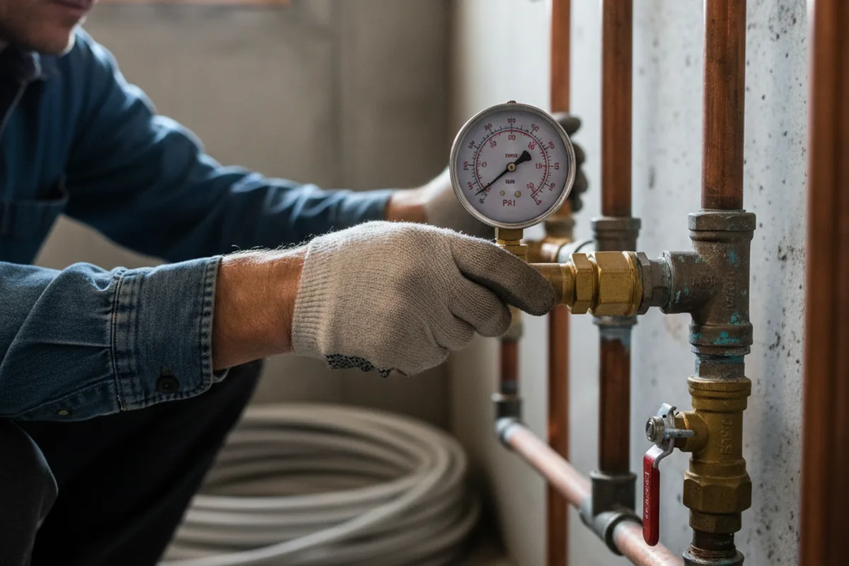Pressure testing a repaired line during Water Line Repair in Woodland Hills